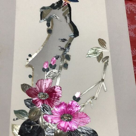 Pair of vintage Mai Cheng white silk paintings - Picture 6 of 10